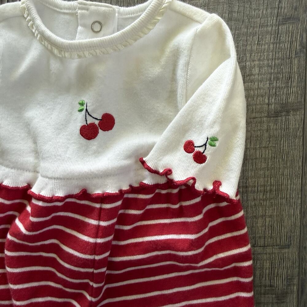 Vtg Y2K Gymboree Sweet Cherry Newborn Premie White Romper Lettuce Hem Baby Girl